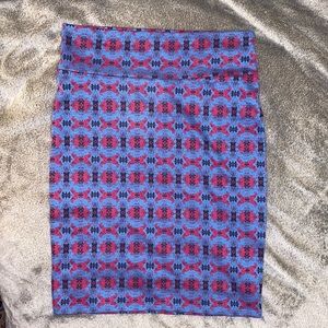EUC LLR Cassie pencil skirt. Blue base with pink and wine design